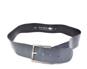 Sandy Duftler Designs Vintage Made in USA Reptile Belt Gray Metallic Buckle L Sandy Duftler Designs Belt Lizard Embossed Leather Black  main image 2