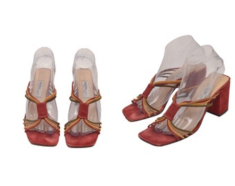 90s Suede Strappy Sandals: Vintage Chunky Heel Pumps, Size 7.5 US