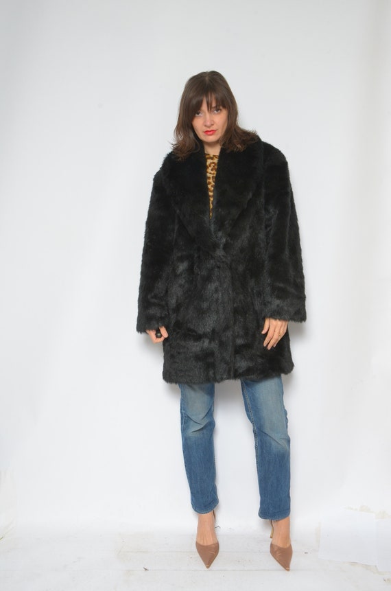 Faux Fur Oversized Coat / Vintage 80's Button Sh