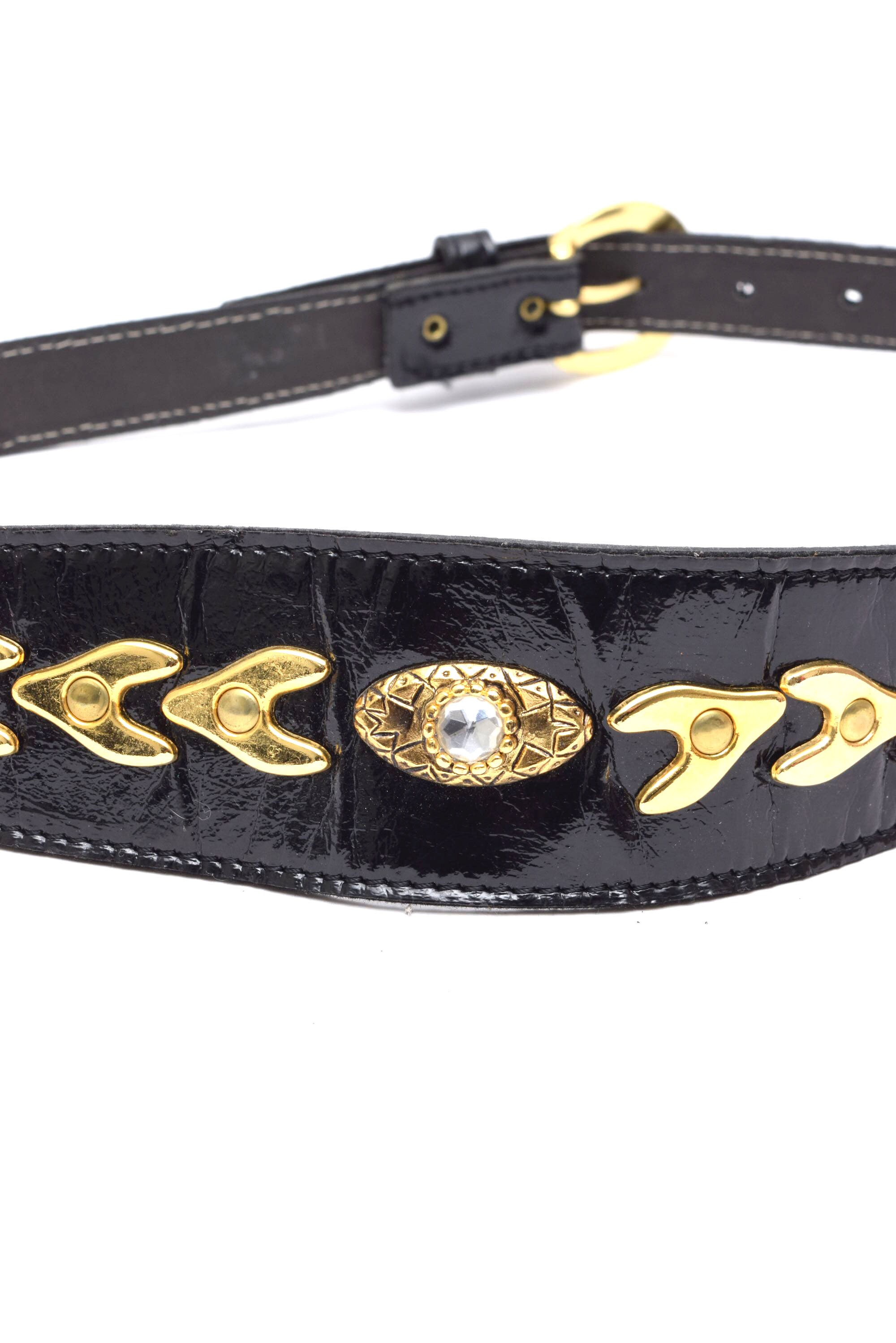 Black and gold patent leather wide mirror belt Mirror Mirror X BB West Black Patent Leather Belt With  main image 2