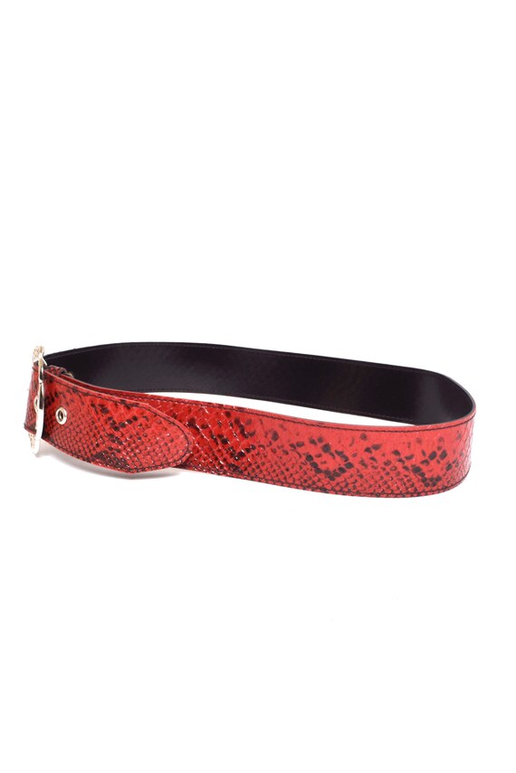 Vintage red snakeskin belt Vintage Carlisle Red Snakeskin Belt Gold Ornate Buckle  main image 2