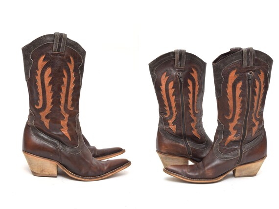 Vintage 90s Brown Western Style Leather Cowboy Boo
