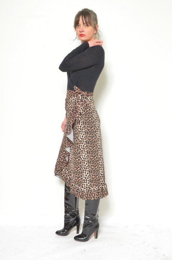 Leopard Print Wrap Up Skirt / Vintage 90s Animal … - image 5