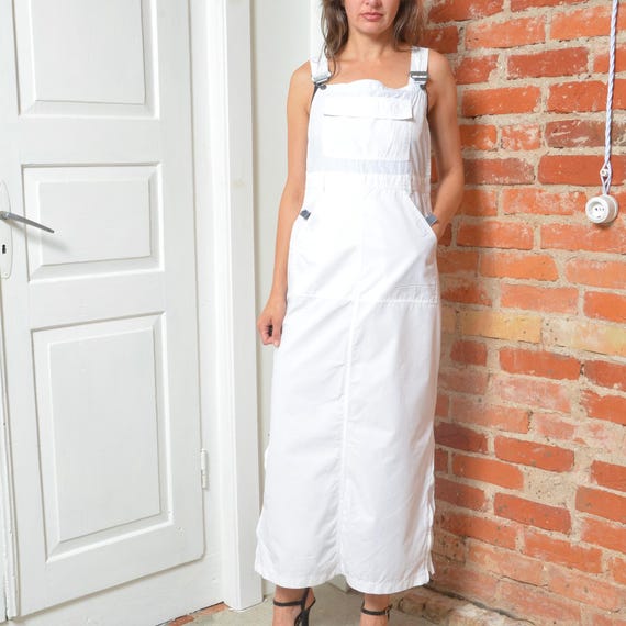 Vintage 90s/2yk White Maxi Dungaree Dress  Size L - Etsy Israel