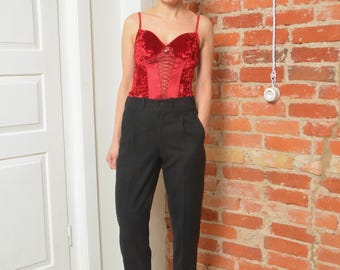 Vintage 80s Tuxedo Wool Front Pleated  Pants Size Small