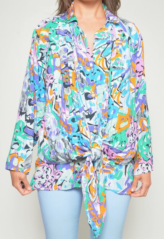 Abstract Print Oversized  Shirt / Vintage 80s Col… - image 9