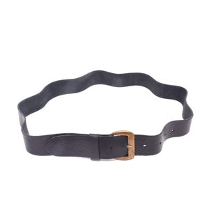 Vintage 90's Embossed Black Real Leather Belt with Brass Buckle