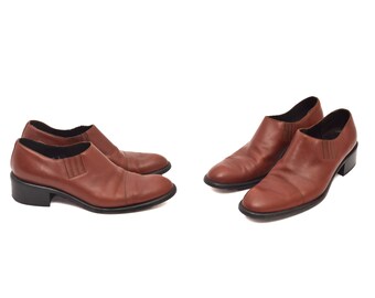 Vintage Brown Leather Loafers: Chunky Heel Classic Shoes, Size 37 EU