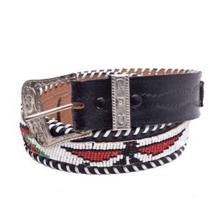 Vintage Beaded Leather Southwestern Belt - med 60 main image 4