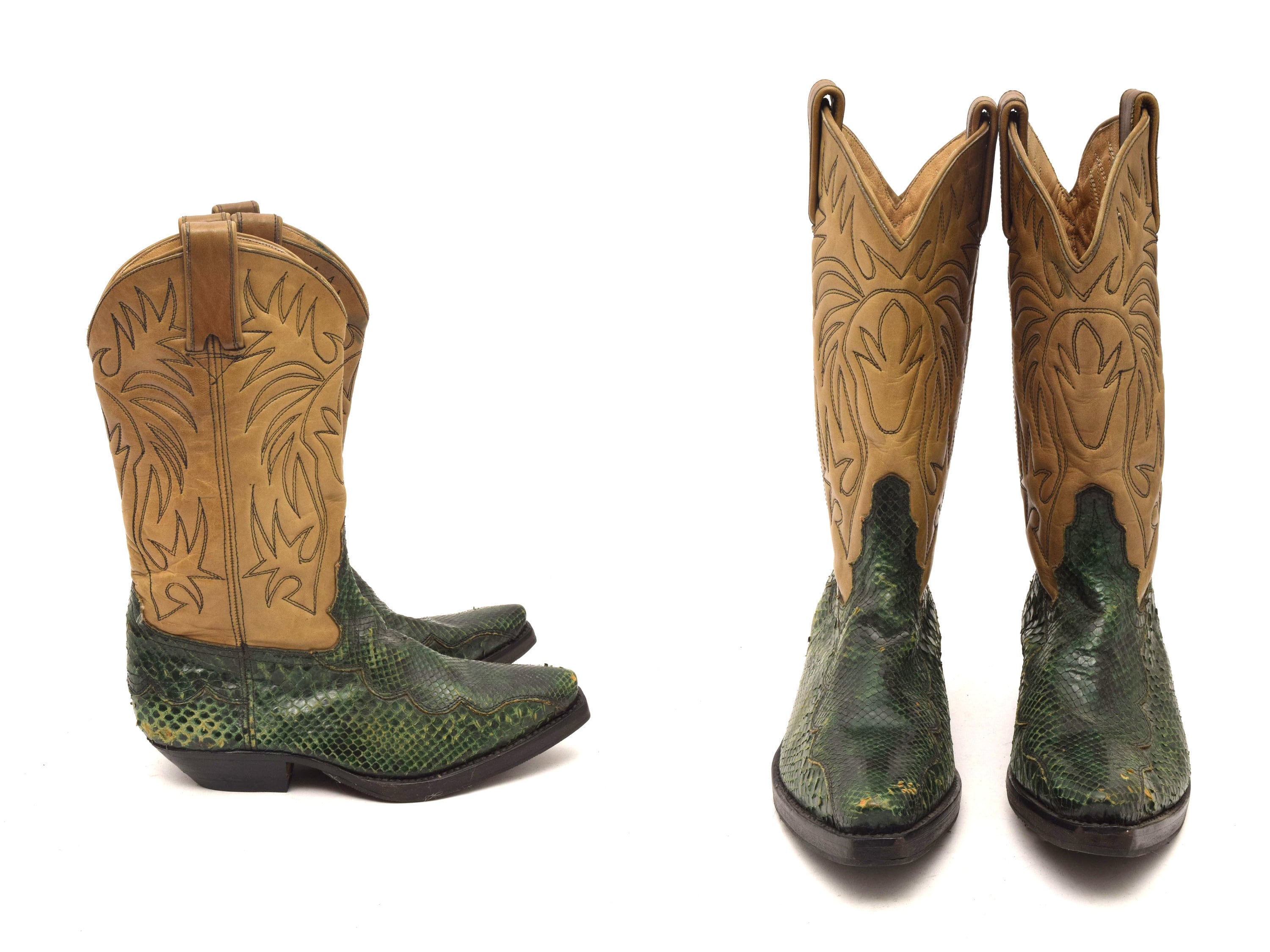 Vintage 90s Snakeskin Cowboy Pointy Toe Boots Etsy UK