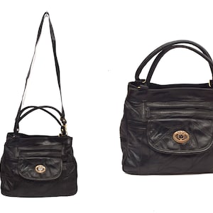 Vintage 90&#39;s Black Leather Patchwork Shoulder Bag Handbag with Removable Strap