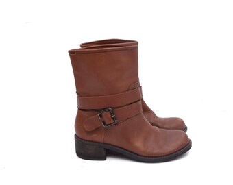 Vintage Voltan Italy Brown Leather Biker Boots – Size 37 EU