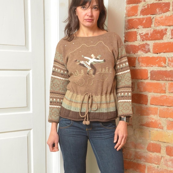 Vintage 90s Lambswool Angora Wool Alpine Folk Sweater Fair Isle Small