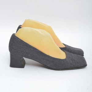 Vintage 90&#39;s Gray Tweed Fabric Pumps with Angular Heels (Made in Spain) - Size: 37.5 EU / 7 US / 5 UK