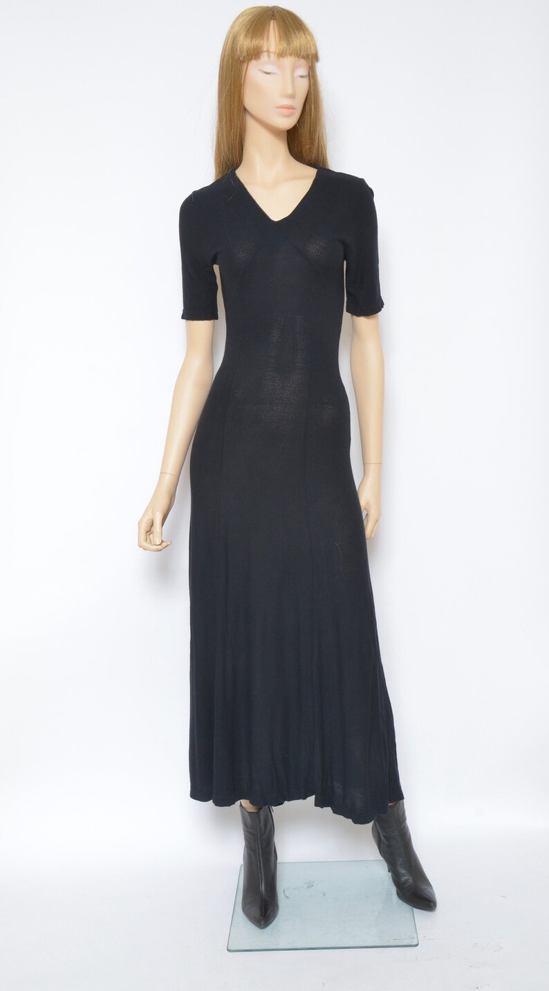 Size SXS Sheer Maxi Dress Vintage 90s Mid See Through Short Sleeve Flared Tight Long Dress