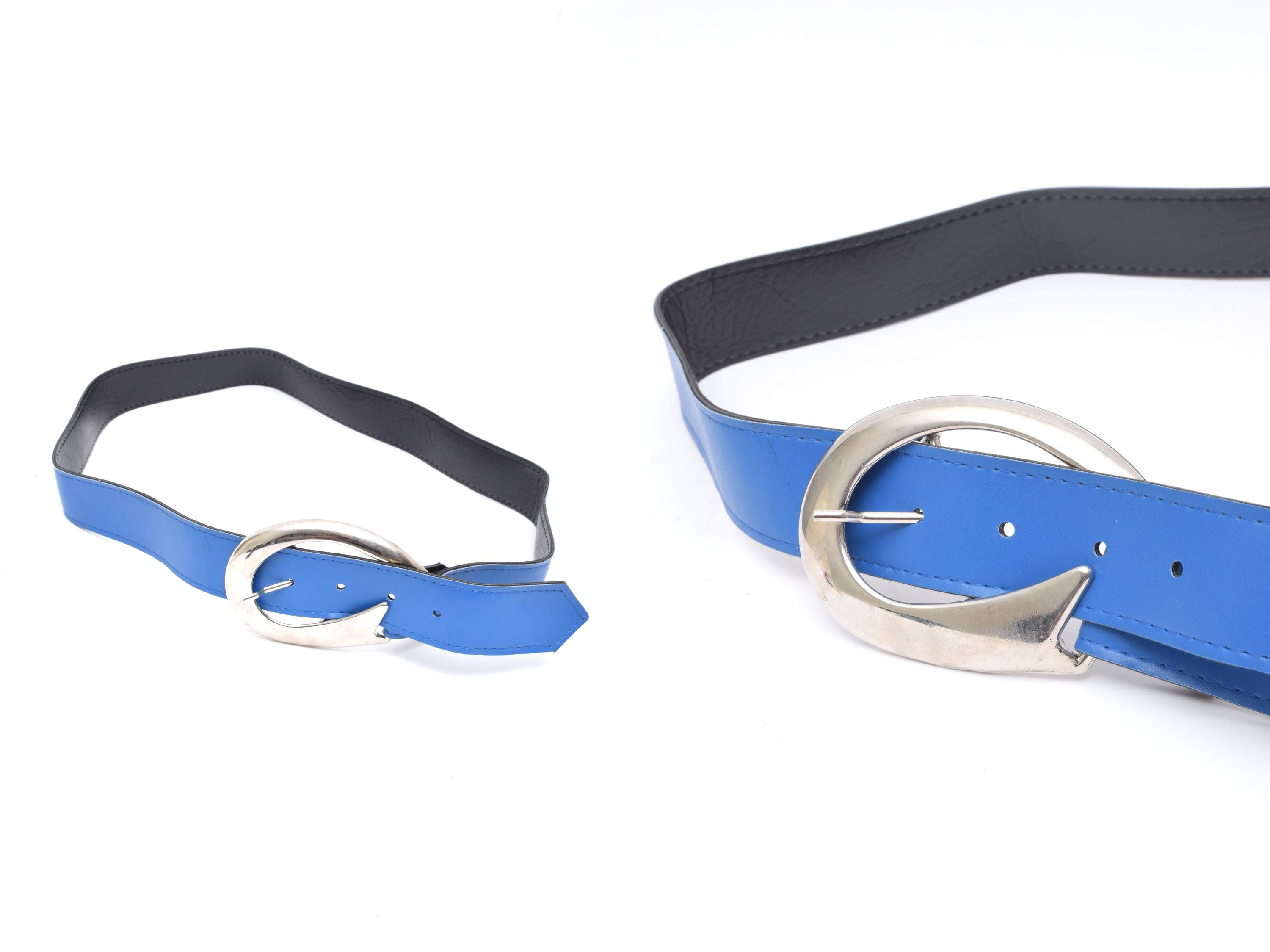 Vintage Blue Buckle Belt Faux Leather Oval Stretch Vintage 1990 main image 2