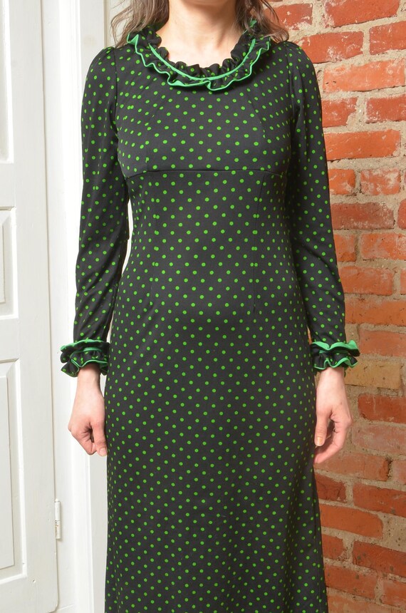green polka dot dress long sleeve Love This Feeling Polka Dot Dress in Hunter Green main image 0