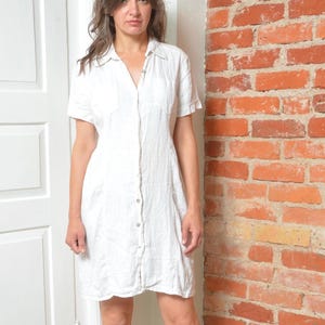 Vintage White Linen Shirt Dress  Button Down Summer Midi Dress - Etsy