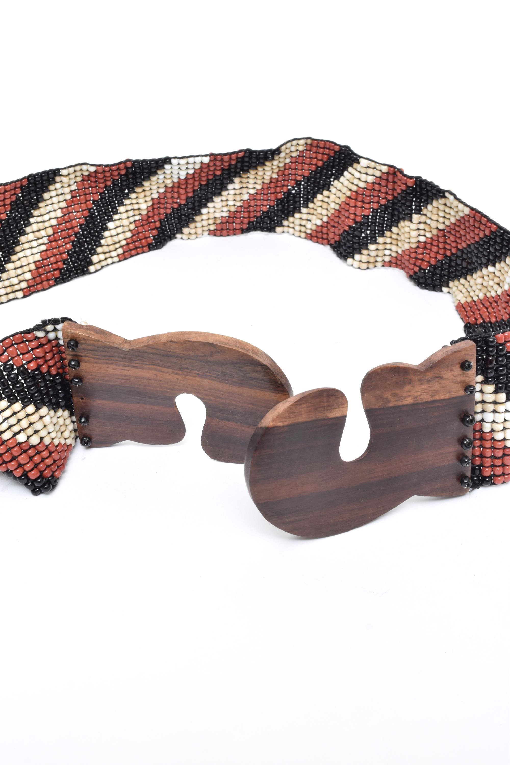 90’s Vintage Beaded Belt with Wooden Buckle Closure | One Size Very Stretchy 90s Beaded Belt - Etsy main image 4