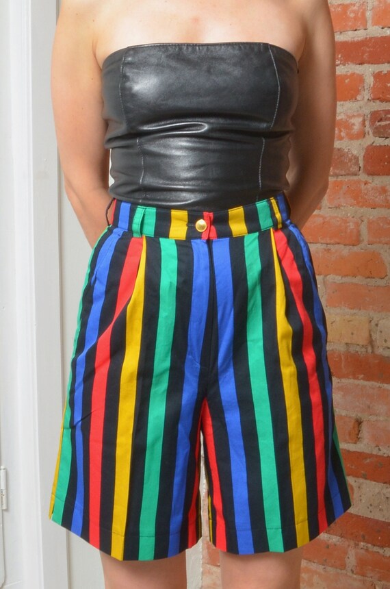 Buy Vintage 80s Colorful Striped Shorts - Size Small Online in