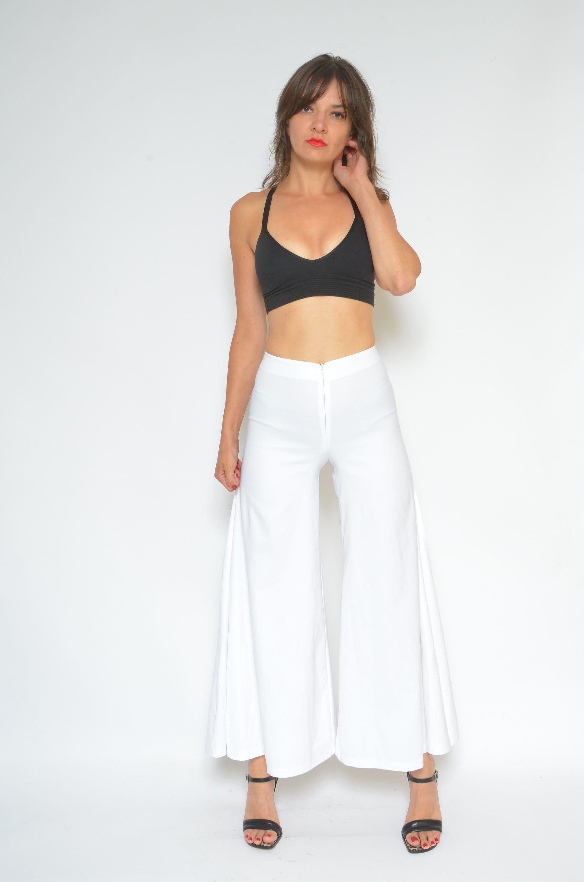 Wide Leg Cropped Pants/ Vintage Bell Bottom High Slit High