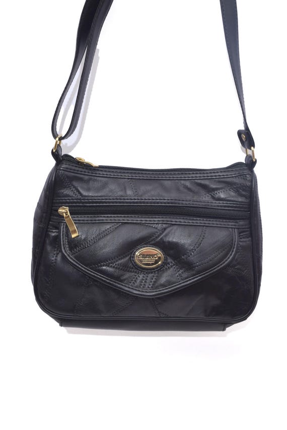 Vintage 90's Black Real Leather Patchwork Shoulder Bag - Etsy