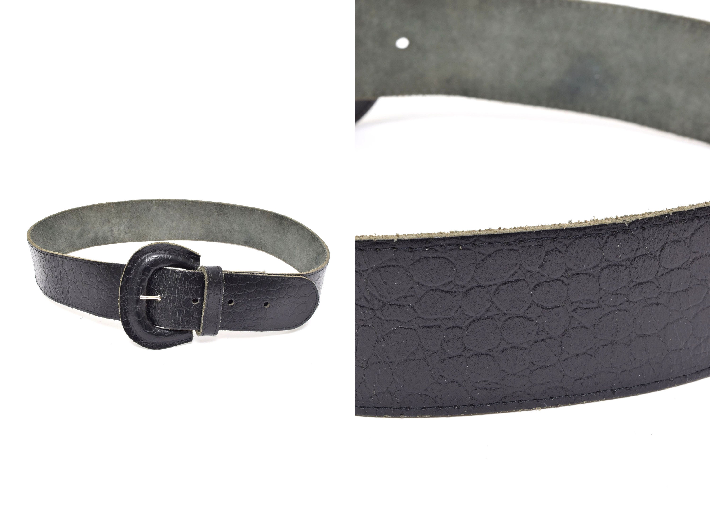 Whipstitch 90s Black Leather Belt Textural Vintage Suede Brass Hardware L Vintage 90 main image 3