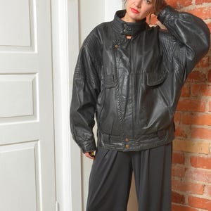 Vintage 80s Oversized Black Leather Jacket Men's Size 52 – Moto