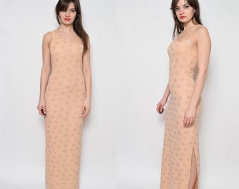 Vintage 90's One Shoulder Maxi Nude Sparkling Sleeveless Dress