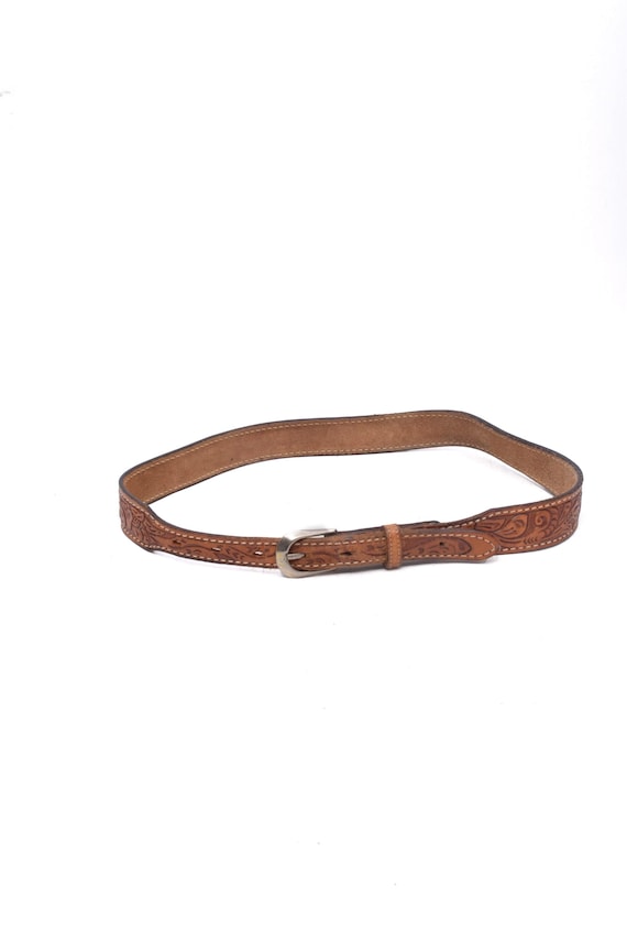 Vintage 90s Brown Leather Western Belt: Embossed Floral  display picture 3