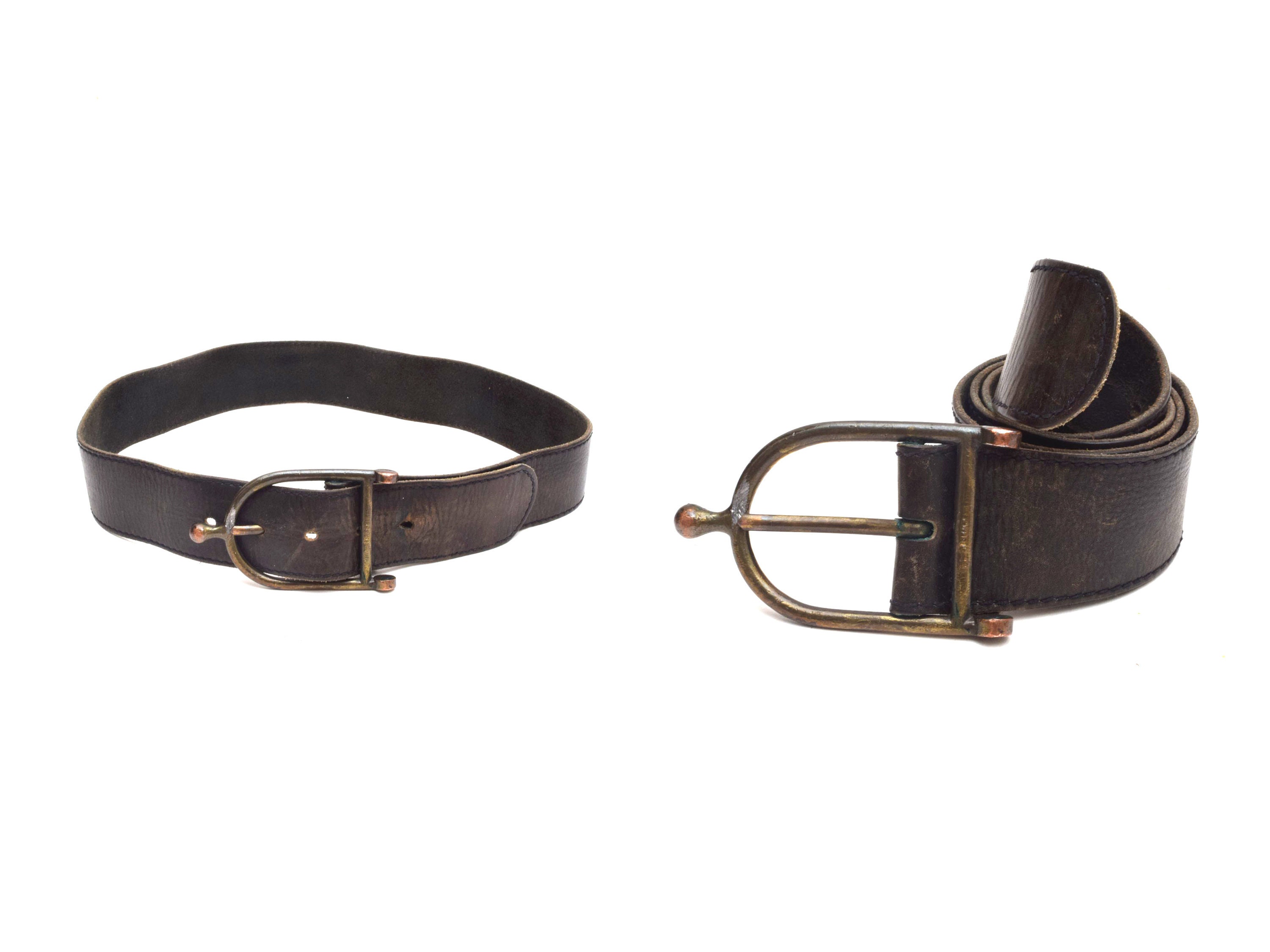 90s Vintage Thick Leather Belt Belts for Men Brown Genuine