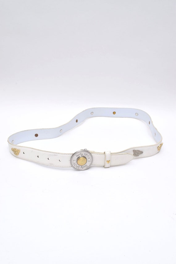 Vintage White Leather Belt With Round Silver Metal Buckle  display picture 3