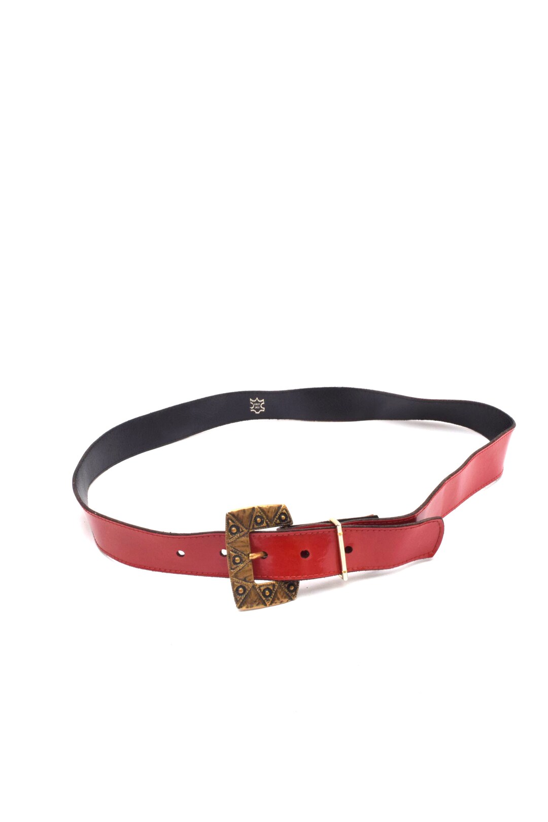 Vintage Red Patent Leather Belt Ornate Gold Brass Buckle - Etsy display picture 1