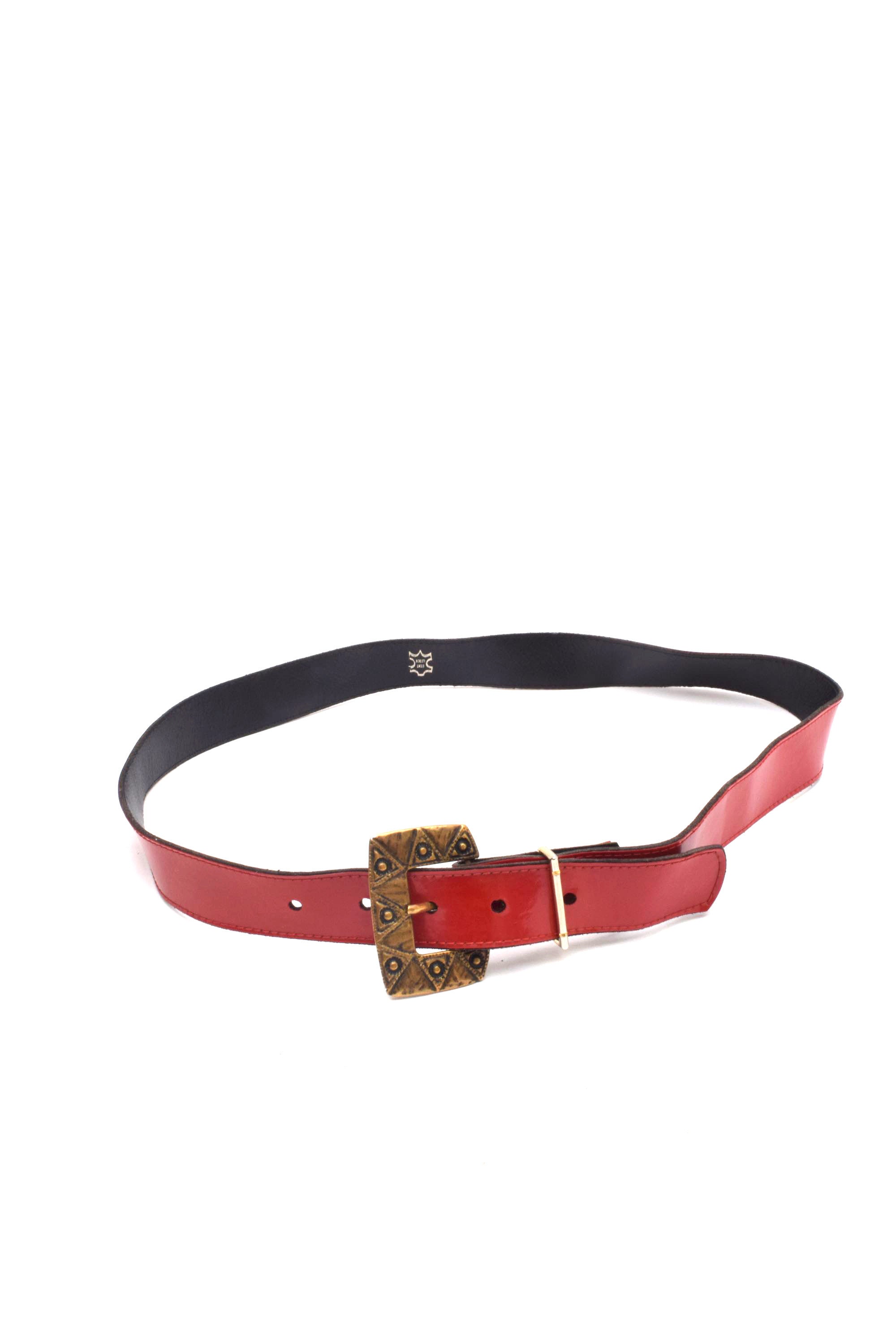 Vintage Red Patent Leather Belt Ornate Gold Brass Buckle - Etsy display picture 2