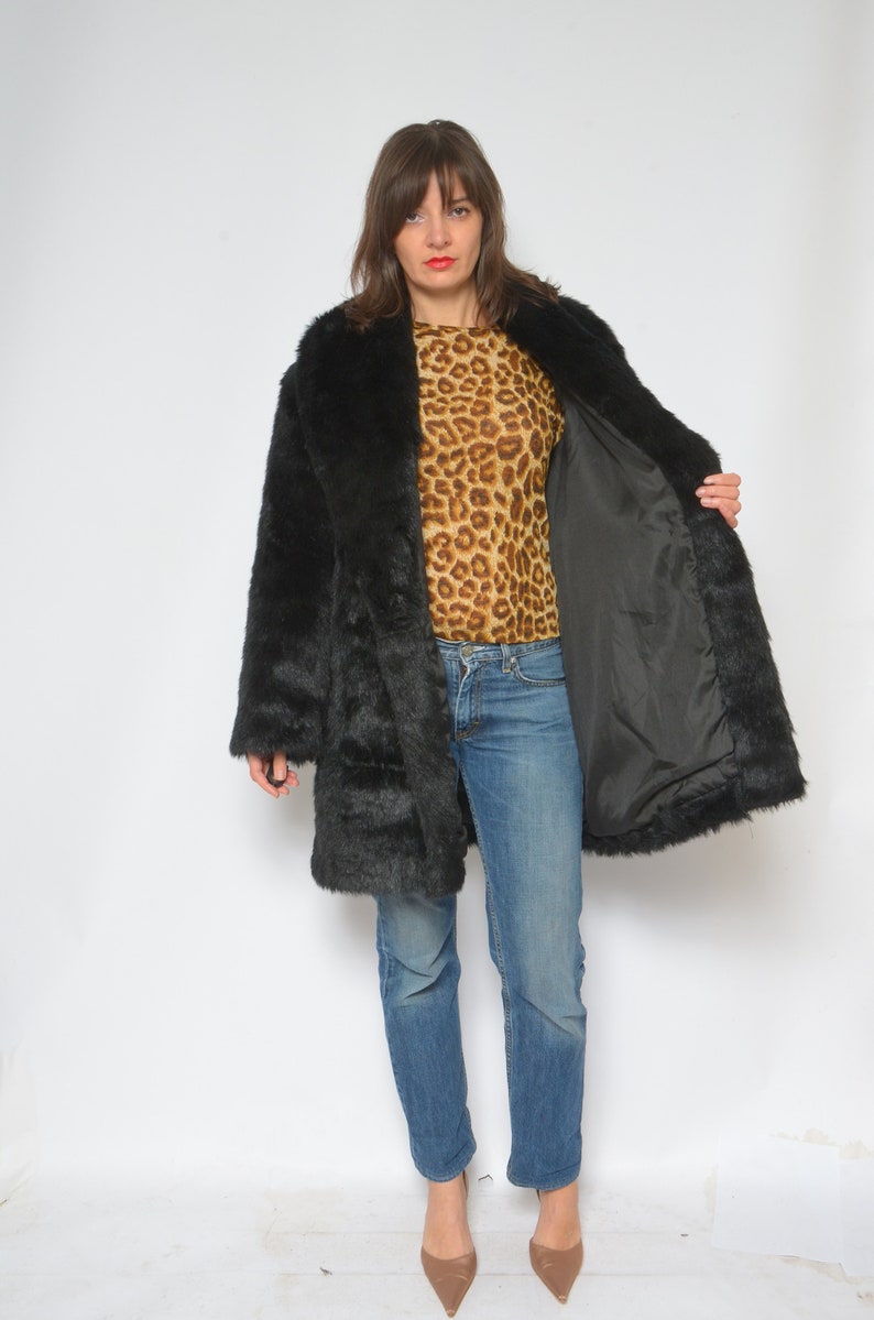 Size LXL Faux Fur Oversized Coat Vintage 80/'s Button Short Winter Fake Fur Jacket
