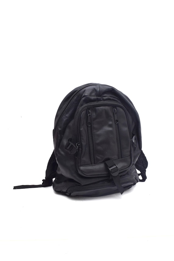 Vintage 90s Black Leather Backpack  Large Size - Etsy