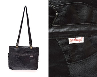 Vintage 90's Black Leather Patchwork Shoulder Bag Purse by Finnbags