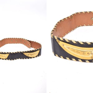 Vintage 90s Black Leather Belt with Gold Ornaments - Le Beau
