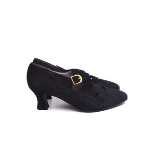 Vintage Studio Emilio Ferrari Black Suede Heels - Crisscross Strap Mary Janes - Size UK 5