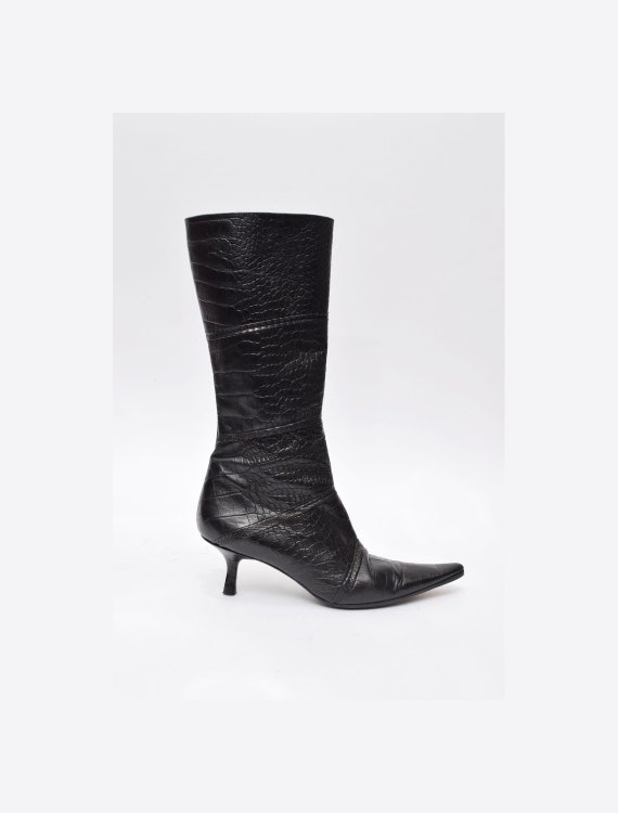 Vintage 90's Black Alligator Snakeskin Hight Heels