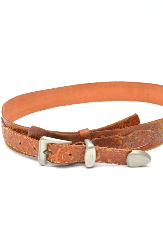 Vintage 90's Western Brown Leather Belt with Silv… - image 9