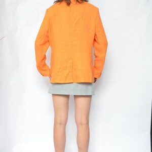 Linen Button Jacket / Vintage 90s Orange Long Button Summer Blazer Size Extra Large image 5