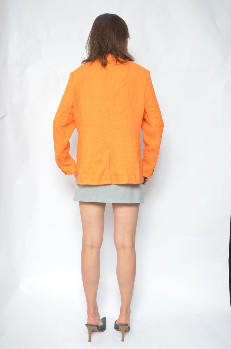 Linen Button Jacket / Vintage 90s Orange Long Button Summer Blazer Size Extra Large image 5