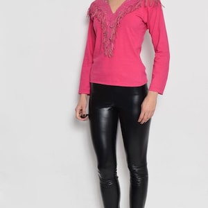 Vintage 80's Fringe Pink Long Sleeve Top image 4