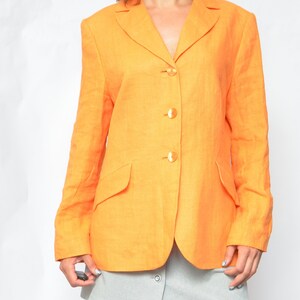 Linen Button Jacket / Vintage 90s Orange Long Button Summer Blazer Size Extra Large image 6