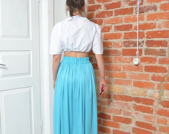 Jupe Vintage Taille Haute Femme Motif Carreaux Bleus, Taille 46/W28 – Flare Années 80
