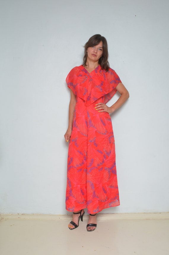 Floral Maxi Dress / Vintage 80s Angel Sleeve Long… - image 7