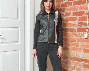 Vintage 90s Danza Black Quilted Jacket Small Y2K Sport Zip Up Jacket