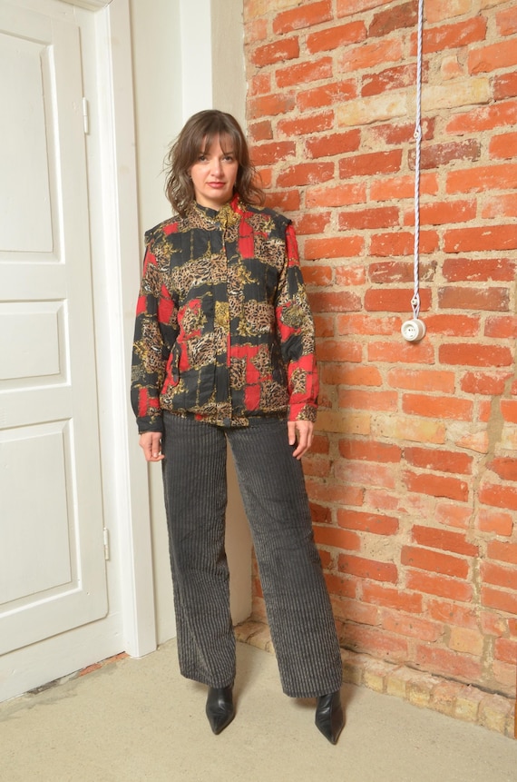 90s Vintage レオパード シルク ジャケット 短丈 ボックスシルエット 80s 90s ビンテージ 豹柄 レオパード シルク ジャケット ブルゾン