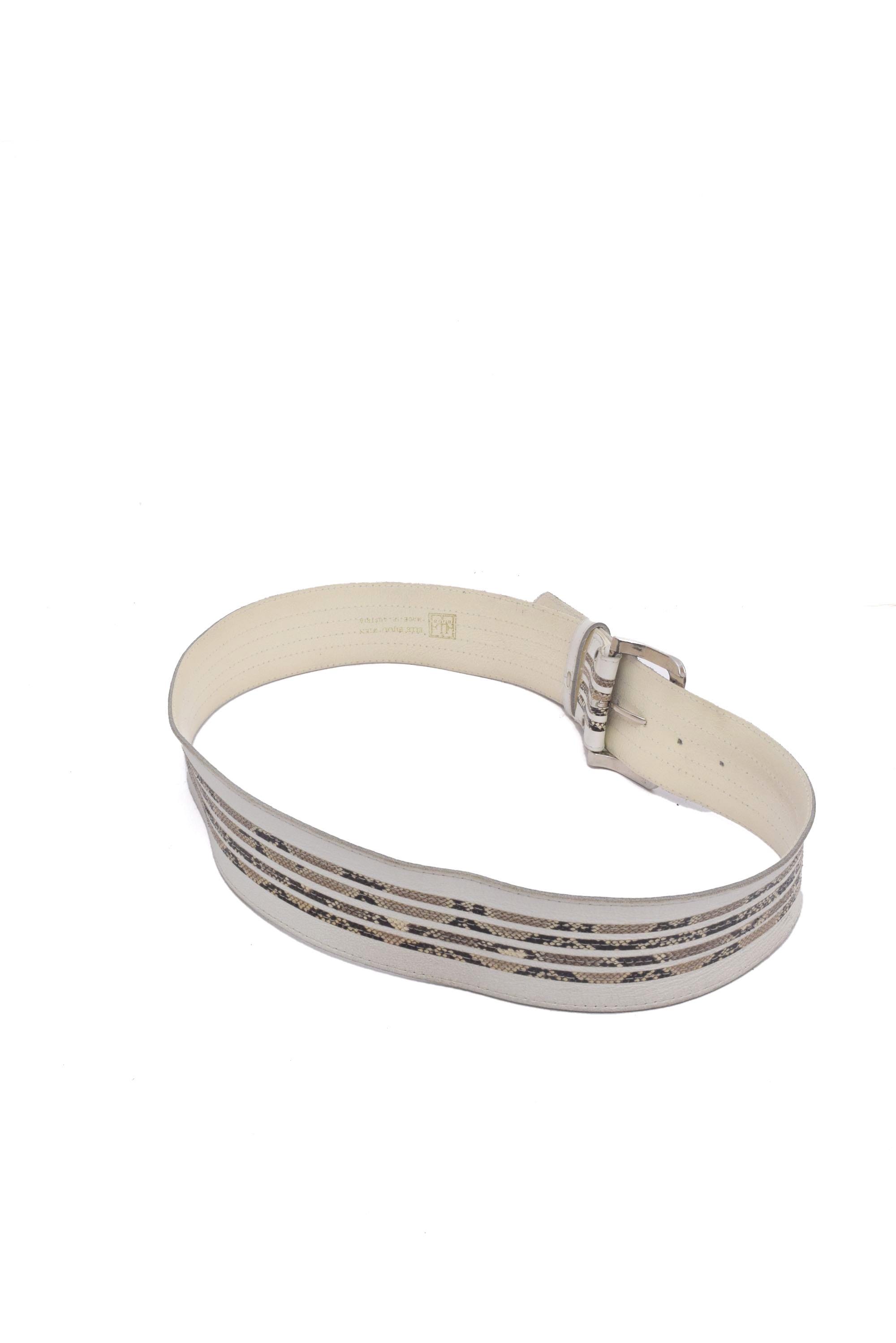 Vintage 90s White Leather Belt – Snakeskin Detail – Size 90 